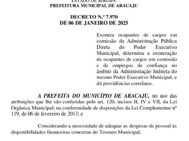 Prefeita Emília Corrêa exonera cargos comissionados da gestão passada em Aracaju