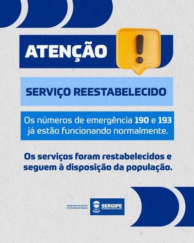Números de emergência 190 e 193 voltam a funcionar normalmente em Sergipe