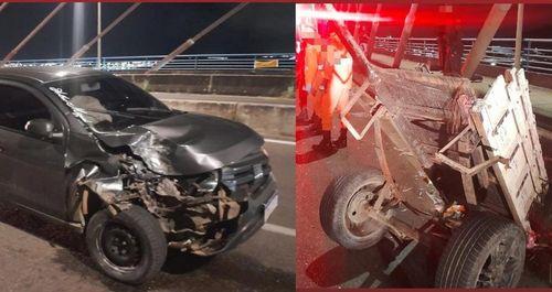 Acidente entre carro e carroça deixa três feridos na ponte entre Aracaju e Barra dos Coqueiros