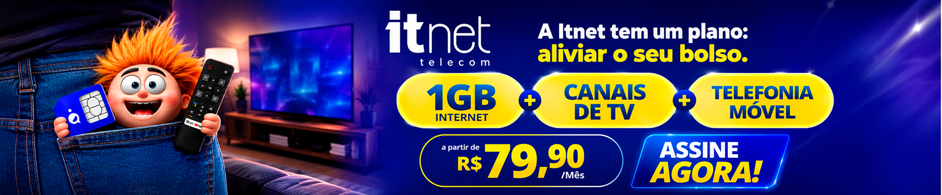ITnet Telecom — Internet Fibra + TV + Telefonia. A partir de R$79,90/mês